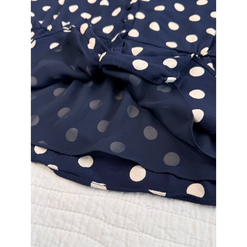 J.Crew Navy Blue & White Polka Dot Long Sleeve Blouse SZ 14 Classic - Picture 6 of 12